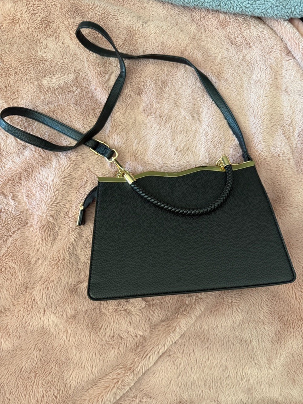 Black Women's Structured Top-Handle Crossbody Bag